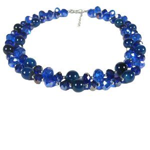 Statement Necklace Glass Plastic Beaded 20 inch Multi Strand Silvertone Jewelry